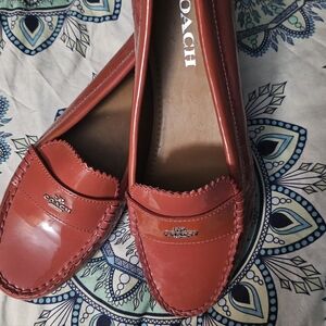 Coach Women's Odette Orange Patent Leather Flats